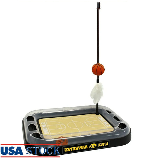NCAA Licensed Iowa Hawkeyes Cat Scratcher Mat – Interactive Toy with Refillable Catnip Basketball & Feather Bell
