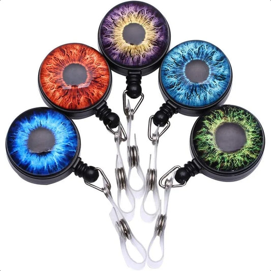👁️ 5-Pack Animal Eyes Badge Reels – Retractable ID Card Holders with Assorted Iris Patterns & Durable Clips