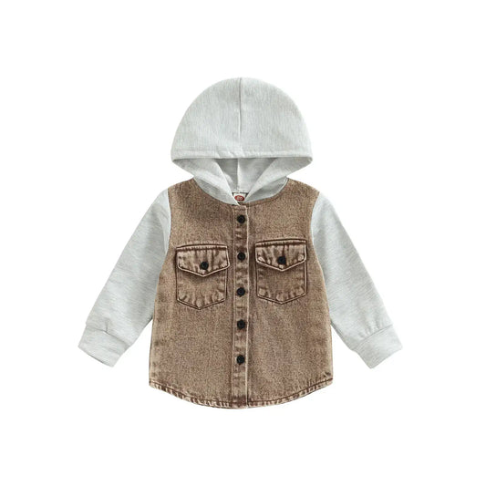 Patch-Detail Hooded Spring/Autumn Coat for Toddler Boys (Ages 1-4)