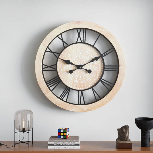 Bohemian Iron & Wood Creative Wall Clock – Natural Wind-Inspired Fusion of Rustic Charm and Modern Art Design