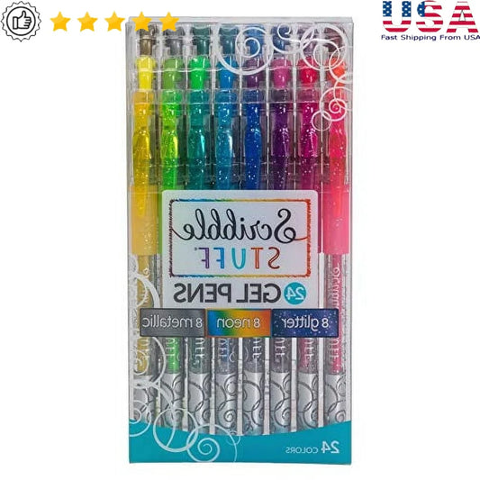 24ct Gel Pens Set – Glitter, Neon & Metallic Ink Pens with Soft Grip & Handy Clips for Note-Taking, Doodling & Creative Projects