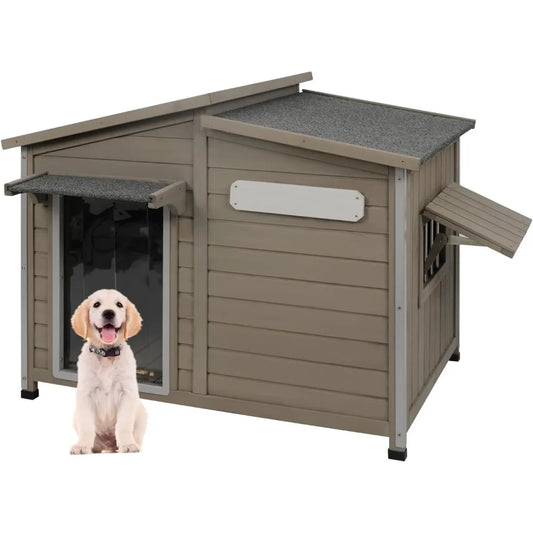 Outdoor Dog House for Summer – Weatherproof Wooden Kennel with Chew-Proof Iron Frame, Removable Floor & Adjustable Vent