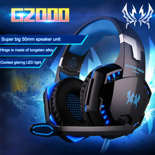 G2000 Gaming Headset – Deep Bass Stereo Wired Headphones with Mic & LED Lighting for PS5, PS4, Xbox, Laptop & PC Gamers