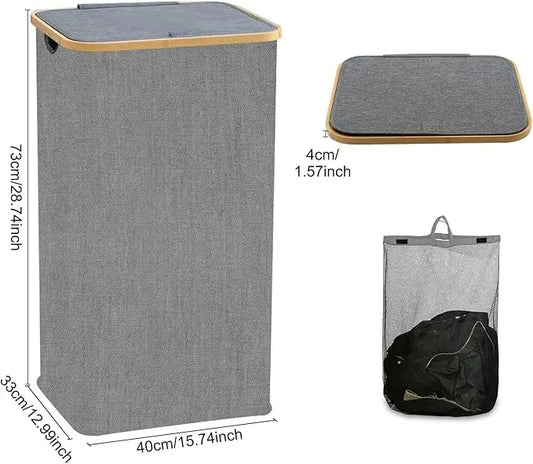 100 L Large Laundry Basket with Lid & Removable Inner Bag – Tall Freestanding Collapsible Hamper
