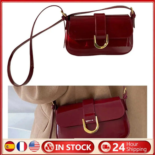 Women’s Patent Leather Flap Satchel – Versatile Vintage Shoulder, Tote & Crossbody Bag 👜✨