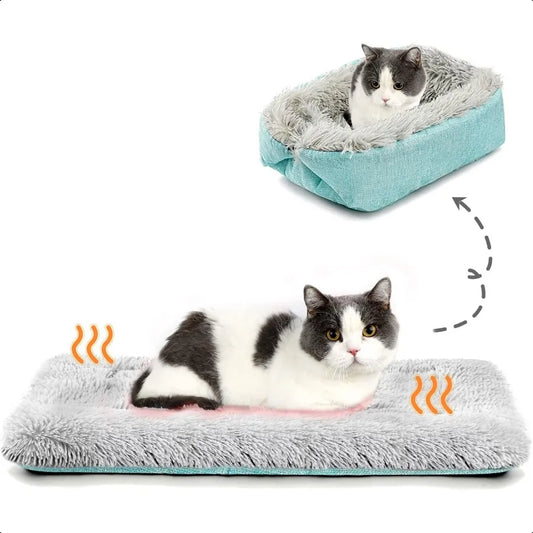 Self-Warming Foldable Cat Bed – 24×20in Thermal Heated Mat with Removable Cover, Extra Warm Cushion Pad for Cats & Small Pets
