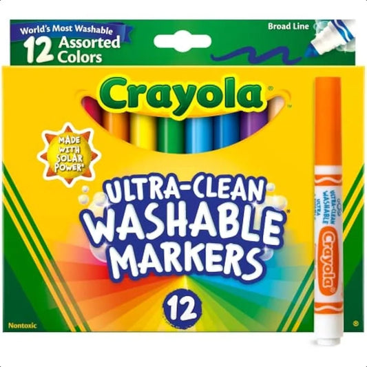 Crayola Ultra-Clean Washable Markers – 12 Count, Classic Colors for Kids, School & Art Projects
