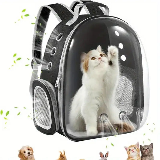 “Pet Backpack Carrier with Transparent Bubble Window – Breathable Travel Bag for Small & Medium Cats and Dogs”