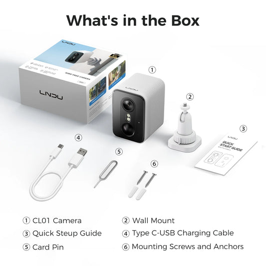 LNDU Security CL01 SoloCam – 4K Wireless Battery Camera with 5200mAh Battery & AI Detection for 180-Day Outdoor Protection