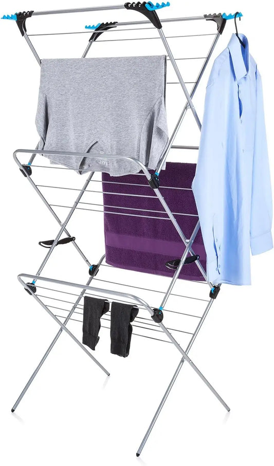 3-Tier Indoor & Outdoor Portable Clothes Drying Rack – Collapsible Laundry Air-Dryer with 69 ft Hanging Space (Silver Finish)