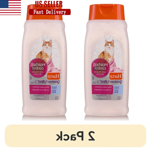 Groomer’s Best Cat Shampoo – 2-Pack 15oz Hairball Control, Fresh Scent Conditioner Formula for Silky & Shiny Cat Coats