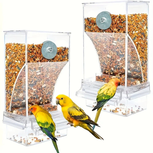 Transparent Automatic Bird Feeder – Anti-Splash Outside Cage Feeder for Parrots, Parakeets, Finches & Small Birds