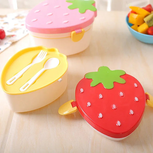 500ml Strawberry-Shaped Bento Lunch Box – Cute 2-Layer Fruit & Food Storage for Kids (Microwave-Safe)