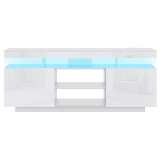 Modern LED-Light TV Stand for 55–65″ TVs – Built-in Power Outlets, Gaming & Console Storage Entertainment Center