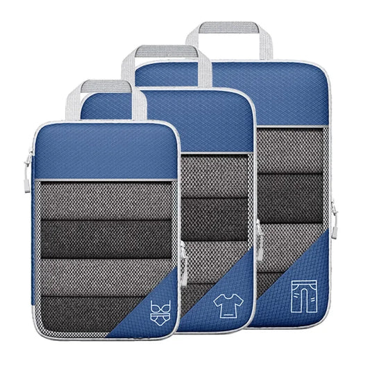 3-6 pcs Compressed Packing Cubes Travel Storage Organizer Set with Shoe Bag & Mesh Visual Luggage Set