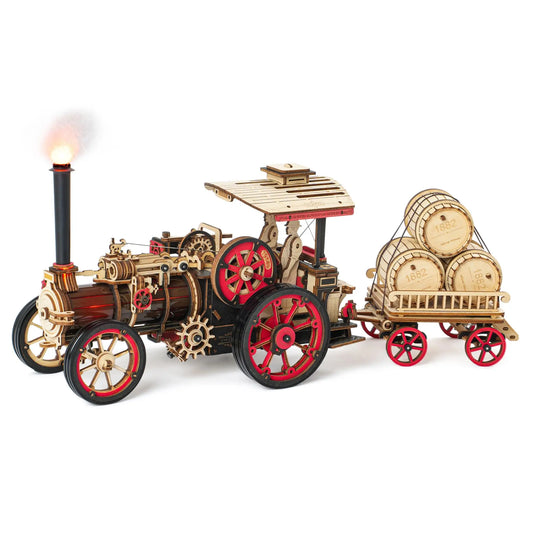 “Robotime ROKR Tractor Locomotive – 3D Wooden Puzzle Steam Engine Model Kit for Adults & Kids”