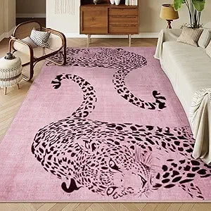 Leopard Print Area Rug 8x10 – Washable Ultra-Thin Non-Slip Modern Rug for Living Room & Bedroom
