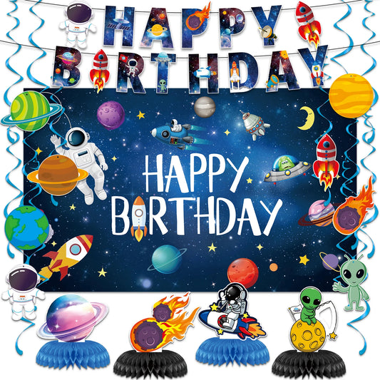 Galactic Glow “Happy Birthday” Space-Themed Banner & Honeycomb Centerpiece Kit