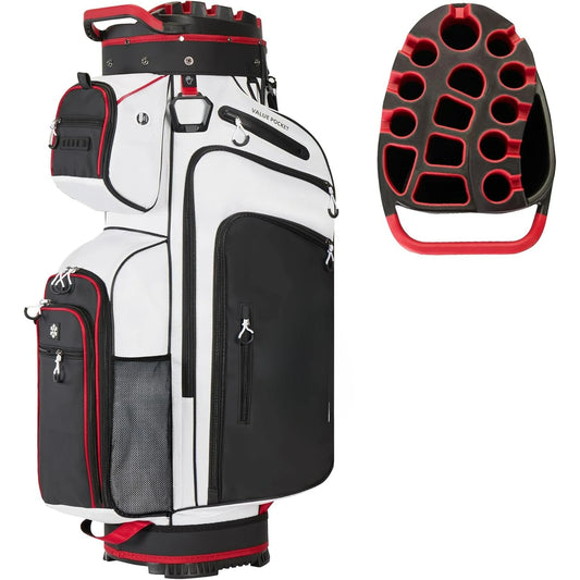 14-Way Golf Cart Bag – Premium Full-Length Divider Club Bag for Men with Magnetic Leather Pocket, Handles & Rain Cover