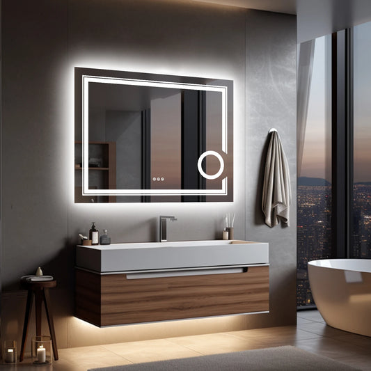 LUVODI Smart LED Wall-Mounted Bathroom Mirror with Magnifying & Anti-Fog Features