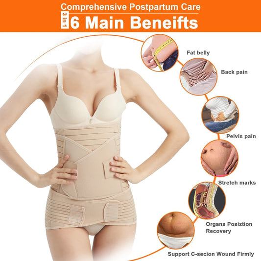 3-in-1 Postpartum Abdominal Belt – Three-Piece Adjustable Recovery Set for Waist Cinching, Body Shaping & Abdominal Support