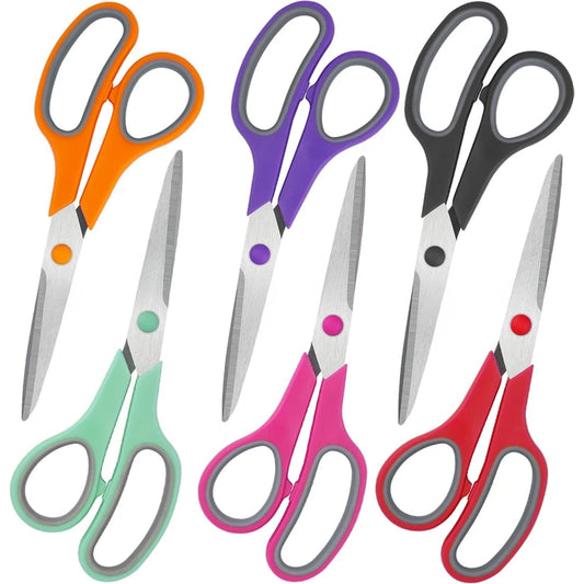 8-Inch All-Purpose Scissors 6-Pack – Sharp Comfort-Grip Scissors for Office, School, Sewing, Fabric & Craft Projects