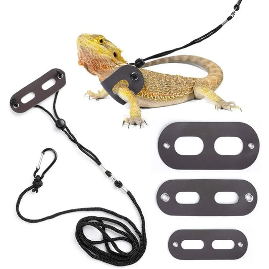 Bearded Dragon Harness & Leash Set – 3-Pack Adjustable Soft Leather Reptile Leash for Lizards, Amphibians & Small Pets