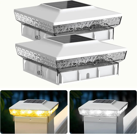 Solar Post Cap Lights (2-Pack) – Waterproof Outdoor Fence & Deck Lights | Fits 4x4 / 5x5 Wooden & Vinyl Posts | 10–12 Hours Runtime