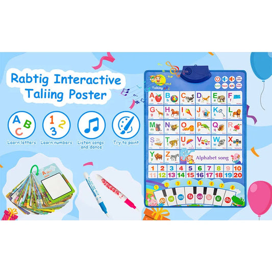 Electronic Interactive Alphabet Wall Chart – Tap-&-Learn ABCs with Sound, Dual-Language (English/Spanish) & 26 Water-Painting Cards 🎨
