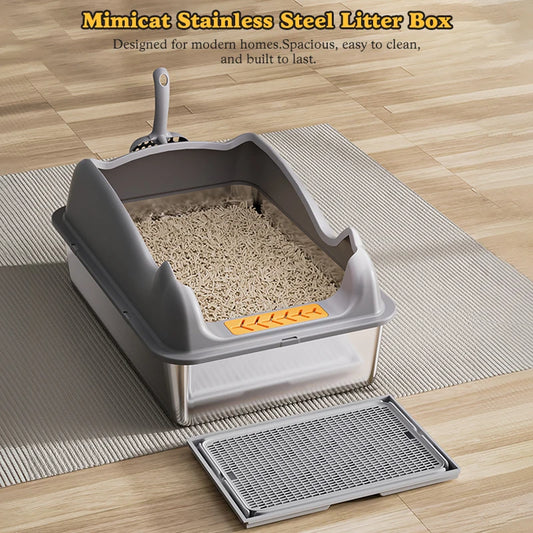 XL Stainless Steel Cat Litter Box with Lid – Durable Metal Box for Large Cats, Non-Sticky, Easy-Clean & Anti-Urine Leakage