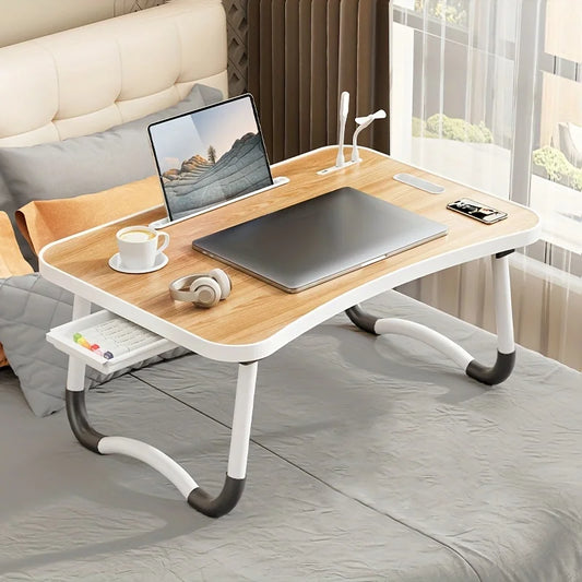 Portable Laptop Desk 💻 – USB Light, Small Fan, Cup Holder, Tablet Slot & Handle – Foldable Laptop Table