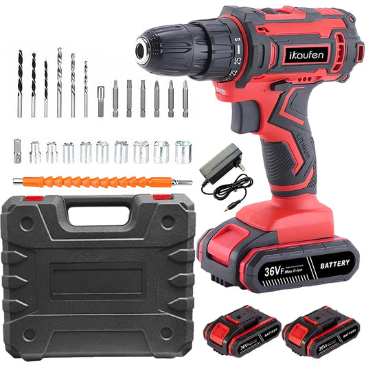 Professional Cordless Electric Drill & Driver Set – Impact Drill for Woodworking, Metal & Home Projects 🔧⚡