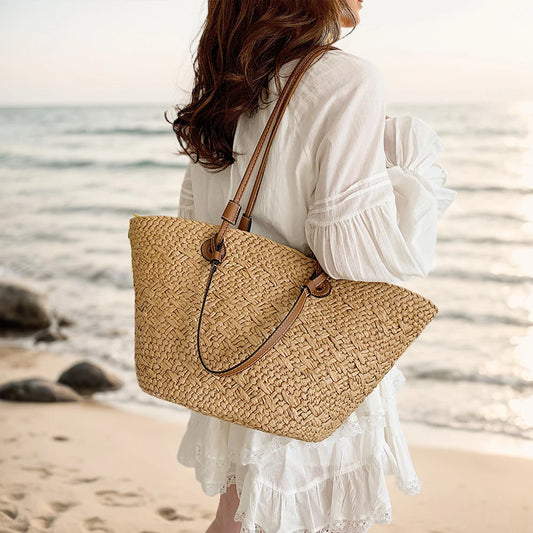 Women’s woven tote bag – large-capacity summer beach handbag, trendy braided shoulder bag for parties, vacation & daily stylish use