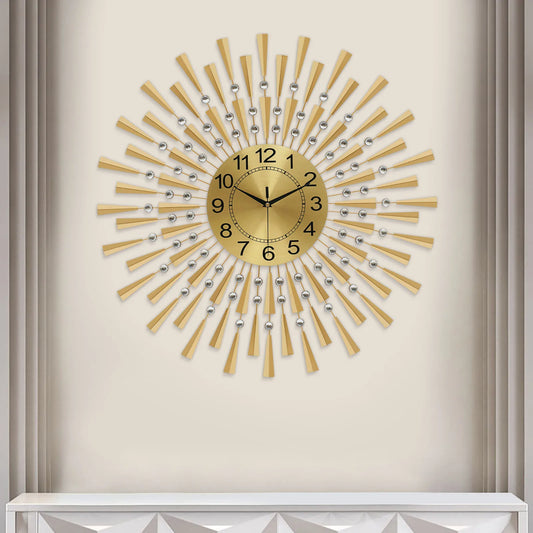 Large Gold Wall Clock – Modern Silent Non-Ticking Decorative Clock for Living Room, Bedroom & Office