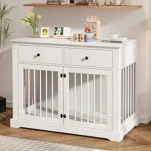44" Wooden Dog Crate Furniture – Indoor Heavy-Duty Kennel with 2 Storage Drawers for Large Dogs