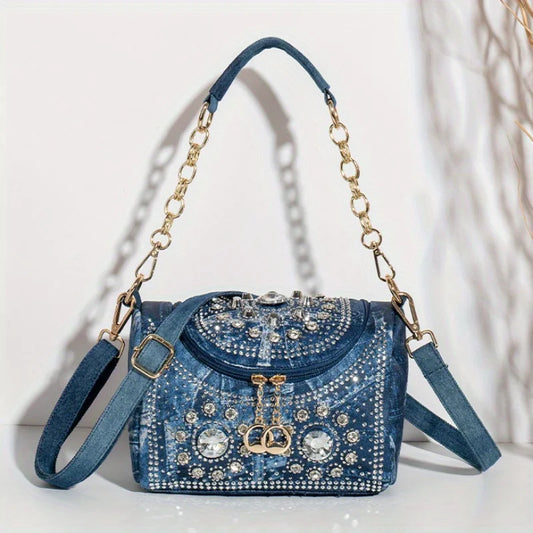 Ladies Fashionable Diamond Shoulder Bag – Elegant Handbag with Gold Hardware & Chic Design 💎👜