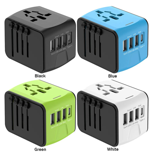 International Travel Power Plug Adapter – Portable Charger with 3 USB & 1 Type-C Ports for USA, EU, UK & AU