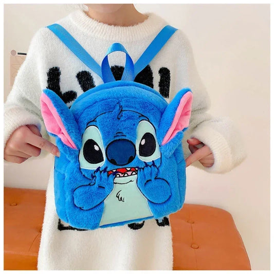 Japanese INS Plush Stitch Backpack – Cute Cartoon Large-Capacity School Bag | Soft Kindergarten Backpack for Kids