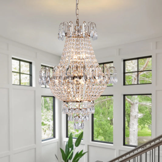 Arlgsite Luxury Gold Crystal Chandelier – Elegant K9 Crystal Ceiling Light for Living Room, Dining Room & Hallway