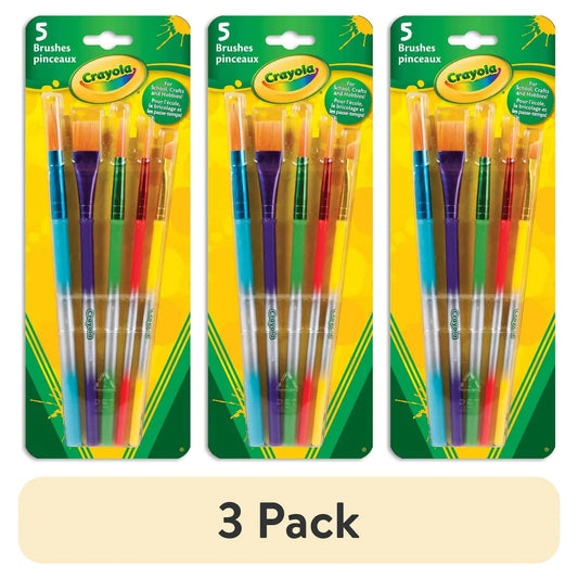 Crayola Kids Paintbrush Set – 3-Pack with 5 Brush Styles, School & Kindergarten Art Supplies
