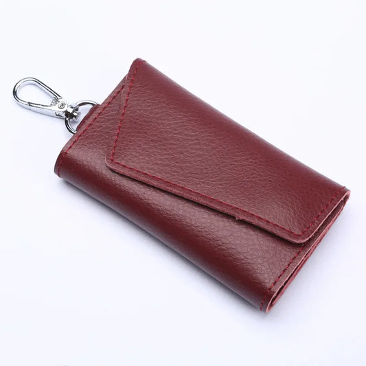 Genuine Leather Keychain Organizer – Unisex Car Key Wallet & Mini Card Holder Pouch
