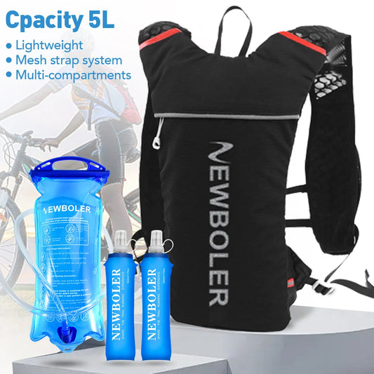 5L ultra-light running hydration backpack – trail running vest pack with 500ml flasks & 2L water bladder for marathon & biking