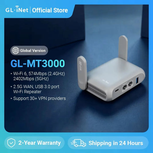 Pocket-Sized AX3000 Wi-Fi 6 Travel Router – GL-iNet Beryl AX (GL-MT3000), Secure VPN & Multi-Gig Ethernet