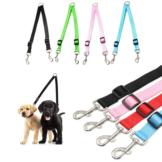 Double Twin Dual Coupler Dog Leash – Adjustable V-Shape Nylon 2-in-1 Lead for Walking Two Dogs