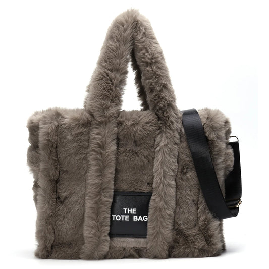 Women’s Fluffy Plush Tote Bag – Solid Color Soft Shoulder & Crossbody Shopper with Large Capacity for Work, Travel & Daily Use