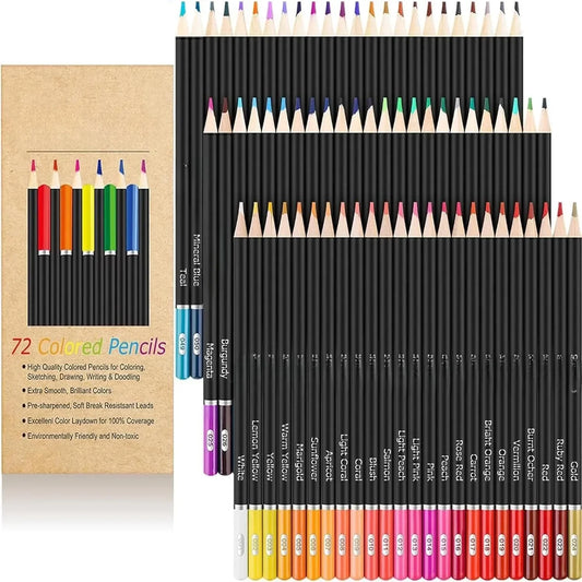 72-Color Pencil & Adult Coloring Book Set – Soft-Core Artist Drawing & Sketching Kit for Back to School