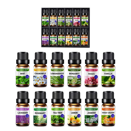12-Pack Essential Oils Set – 10 mL Each, 12 Fragrances for Diffuser & Aromatherapy Home Relaxation