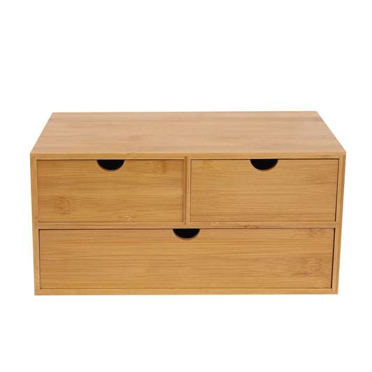 Bamboo 3-Drawer Desk Organizer Box – Compact Wood Desktop Storage Solution