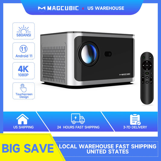 MAGCUBIC HY350 Pro Projector – Android 11, 4K/1080p, 580 ANSI Lumens, Wi-Fi 6, Voice Control & BT 5.0
