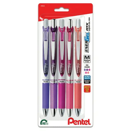 Pentel EnerGel RTX Gel Ink Pens – Medium Point 0.7mm, Passion Hue Assorted Ink, 5-Pack Smooth Writing Pens